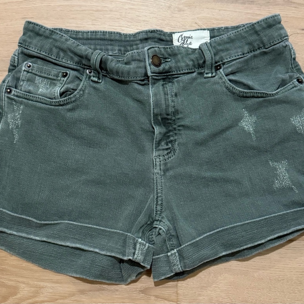Cosmic Blue Love Casual Shorts with Versatile Style, Size 29